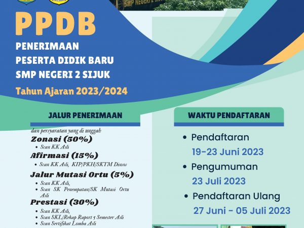 PPDB SMPN 2 Sijuk Tahun Pelajaran 2023/2024 PPDB SMPN 2 Sijuk Tahun Pelajaran 2023/2024