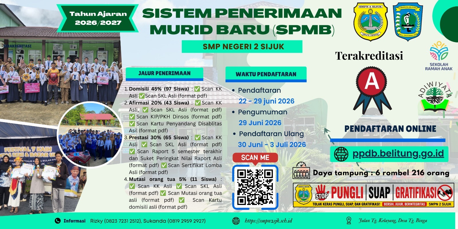 SPMB SMP Negeri 2 Sijuk Tahun Ajaran 2026/2027 Resmi Dibuka, Siapkan Generasi Berprestasi dan Berkarakter